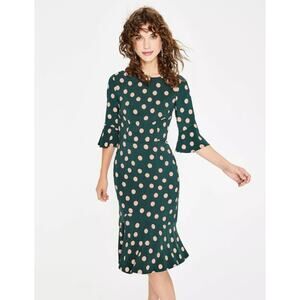 Boden‎ Seaweed Scattered Spot Flippy Pencil Dress Women Size 6R Dark Teal Green